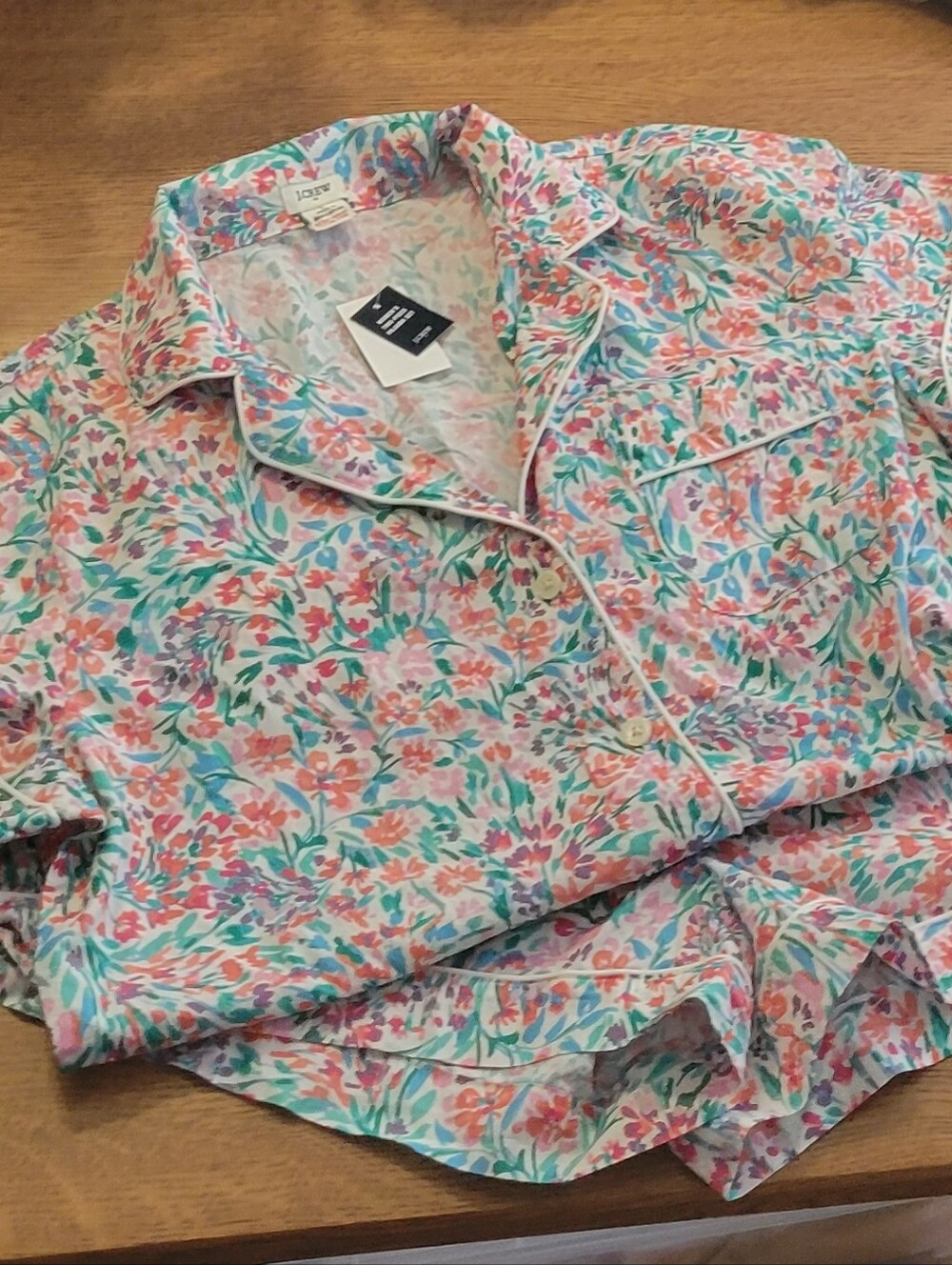 J. Crew Factory Short-Sleeve Cotton Short Pajama Set - White Bright Spearmint - Picture 5 of 11